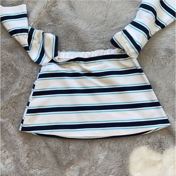Zara ✦ Striped Off-Shoulder Cropped Blouse ✦ Belle Sleeves Size L EUC - Picture 4 of 7